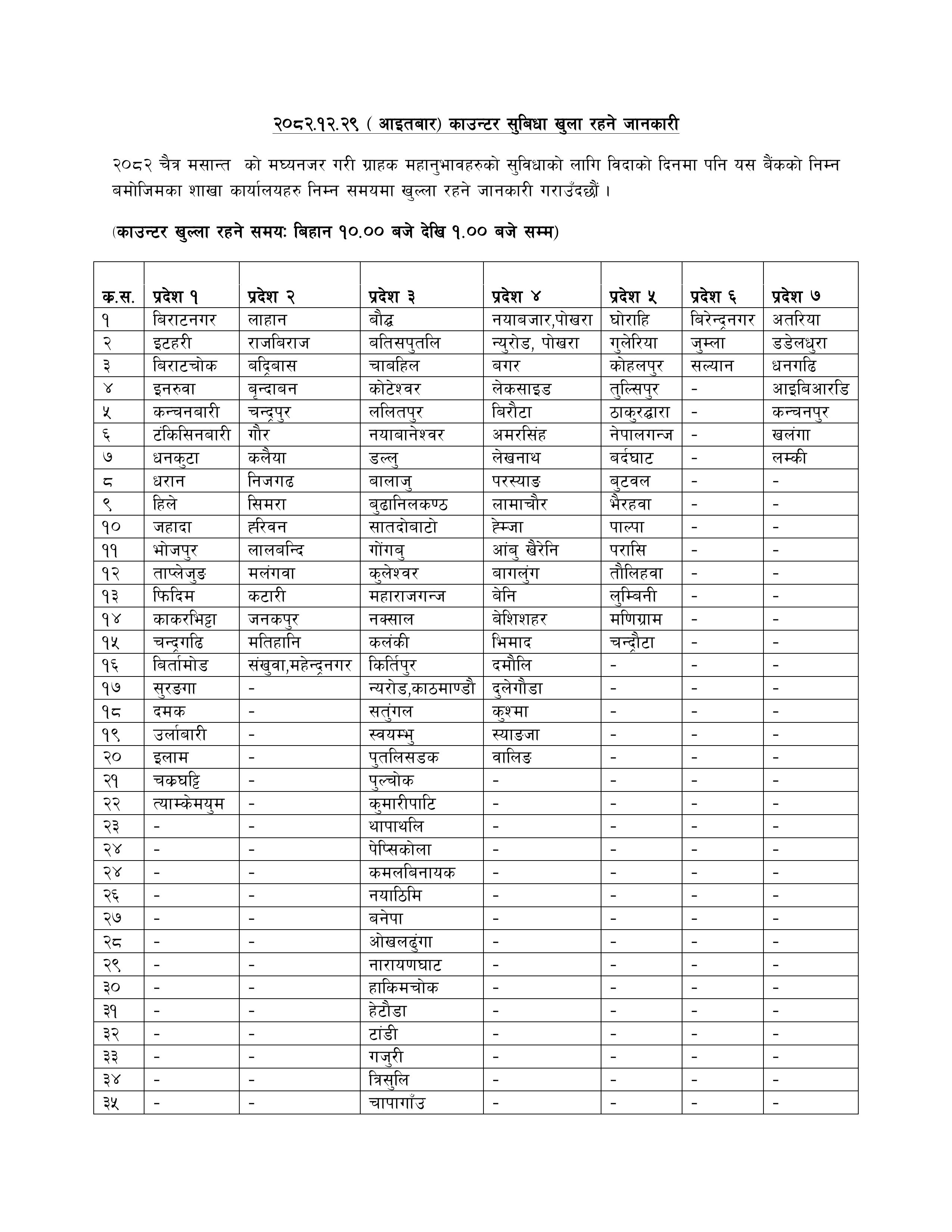 Holiday Counter Notice !!! 